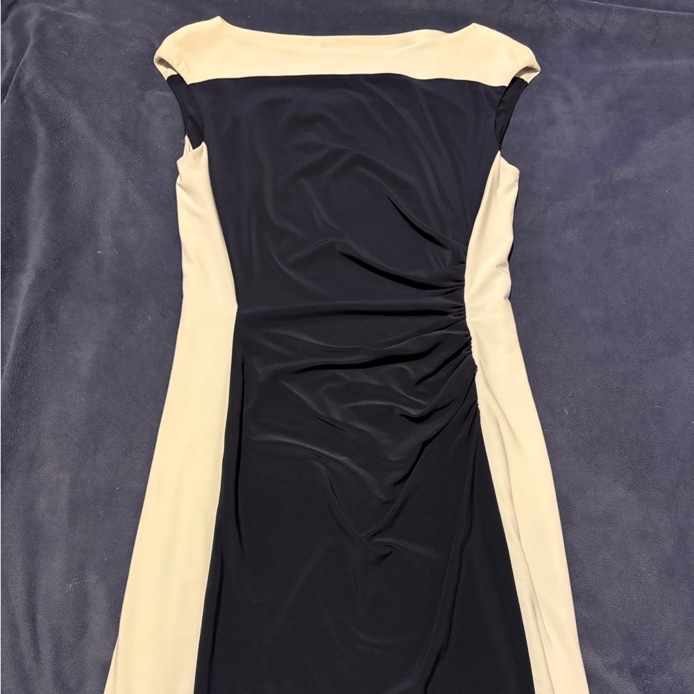Ralph Lauren Black and Cream Ruched Sheath Midi Dress
